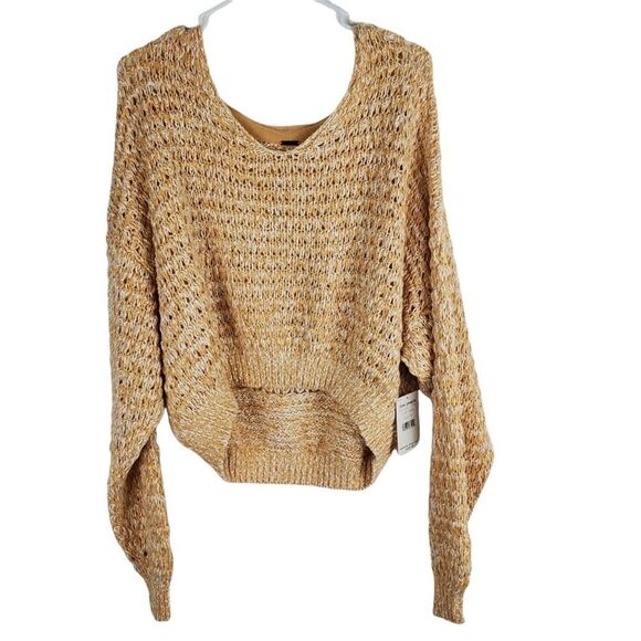 Free People Coconut Loose Weave Sandy Combo Knit Pullover Off Shoulder Hi Low - Picture 3 of 12